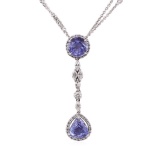 8.10 ctw Tanzanite and Diamond Pendant And Chain - 18KT White Gold