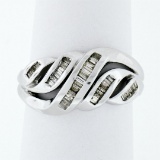 Solid 14k White Gold .75 ctw Channel Set Baguette Cut Diamond Open Swirl Band Ri