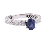 1.87 ctw Blue Sapphire And Diamond Ring - 14KT White Gold