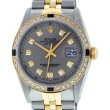 Rolex Mens 2 Tone 14K Slate Grey Diamond & Sapphire Datejust Wristwatch