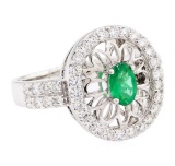 1.16 ctw Emerald And Diamond Ring - 14KT White Gold