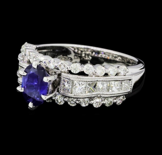 0.97 ctw Blue Sapphire And Diamond Ring - 14KT White Gold