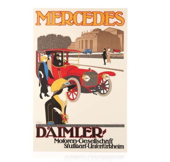 Vintage Mercedes Hand Pulled Limited Edition Lithograph Poster
