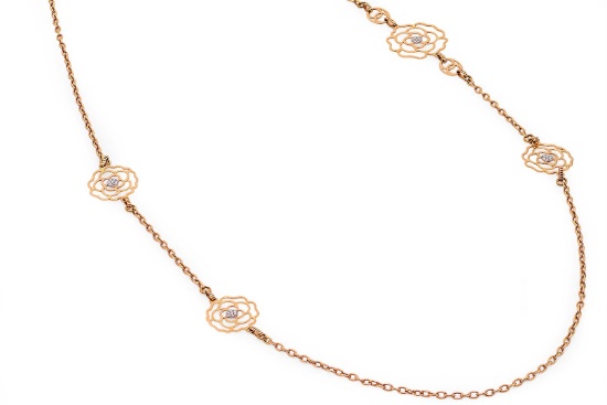 18k Rose Gold 0.28CTW Diamond Necklace, (Gold)