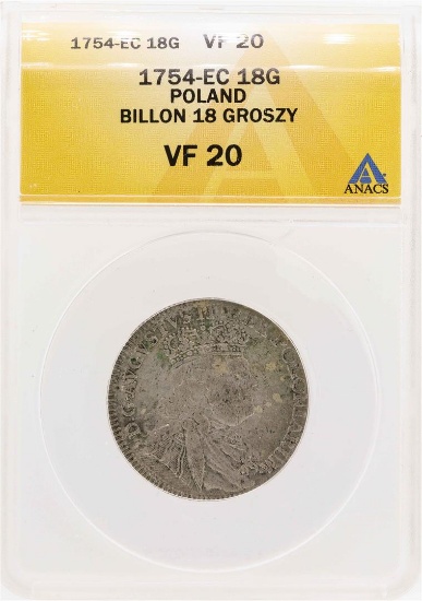 1754-EC Poland Billion 18 Groszy Coin ANACS VF20