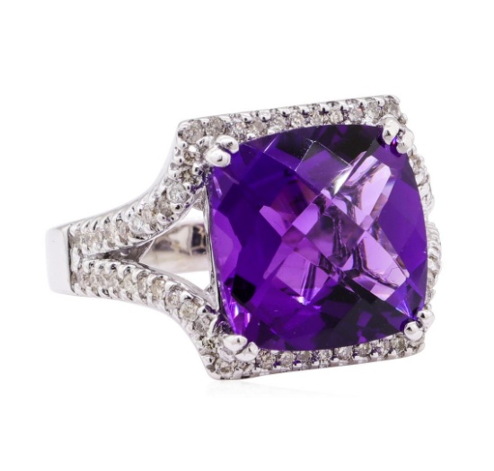 8.67 ctw Amethyst and Diamond Ring - 14KT White Gold
