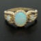 14k Yellow Gold Prong Set Fiery Oval & Round Cabochon Opal Split Shank Band Ring