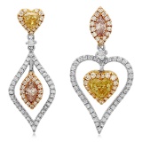 18k Three Tone Gold 1.84CTW Diamond Earrings, (SI2/SI1/Pink/G/Fancy Yellow)