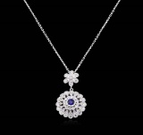 14KT White Gold 0.97 ctw Sapphire and Diamond Pendant with Chain