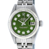 Rolex Ladies Stainless Steel Green Diamond Quickset Datejust Wristwatch
