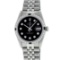Rolex Mens Stainless Steel Black Diamond & Emerald Datejust Wristwatch