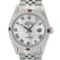 Rolex Mens Stainless Steel Silver MOP Roman 36MM Diamond & Ruby Datejust Wristwa