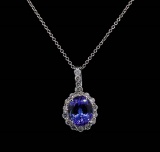 3.28 ctw Tanzanite and Diamond Pendant With Chain - 14KT White Gold