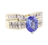 3.29 ctw Sapphire And Diamond Ring And Attached Band - 18KT Yellow Gold