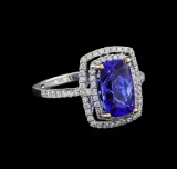 3.70 ctw Tanzanite and Diamond Ring - 18KT White Gold