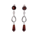 6.05 ctw Garnet and White Sapphire Earrings - 10KT White Gold