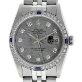 Rolex Mens Stainless Steel Meteorite Diamond And Sapphire Datejust Wristwatch