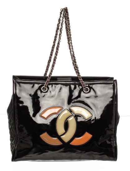 Chanel Black Patent Leather CC Lipstick Tote Bag