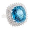 23.50 ctw Blue Zircon And Diamond Ring - 14KT White Gold