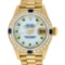 Rolex Ladies 18K Yellow Gold MOP Emerald & Sapphire President Wristwatch With Ro