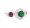 1.73 ctw Tsavorite Garnet, Ruby and Diamond Ring - 18KT White Gold