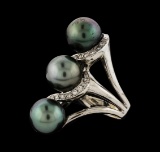 Pearl and Diamond Ring - 14KT White Gold