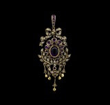 4.04 ctw Amethyst and Diamond Pendant - 18KT Yellow Gold