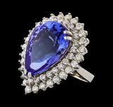 GIA Cert 15.49 ctw Tanzanite and Diamond Ring - 14KT White Gold