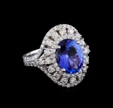 3.47 ctw Tanzanite and Diamond Ring - 14KT White Gold