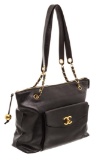 Chanel Black Caviar Leather Large Zip Tote Shoulder Bag