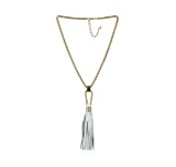 Leather Tassel Hook Pendant Necklace - Gold Plated