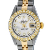 Rolex Ladies Quickset 2 Tone Mother Of Pearl Diamond Datejust Wristwatch