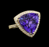 GIA Cert 19.46 ctw Tanzanite and Diamond Ring - 14KT Yellow Gold