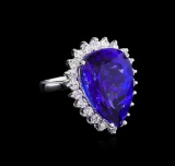 14KT White Gold GIA Certified 16.98 ctw Tanzanite and Diamond Ring