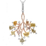 18k Three Tone Gold 4.77CTW Diamond, Pink Diamond and Multicolor Dia Pendant, (V