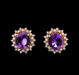 12.00 ctw Amethyst and Diamond Earrings - 14KT Rose Gold