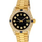 Rolex Ladies 18K Yellow Gold Black Diamond And Sapphire President Wristwatch Wit