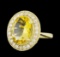 4.22 ctw Citrine Quartz  and Diamond Ring - 14KT Yellow  Gold