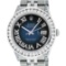 Rolex Mens Stainless Steel Blue Vignette Roman Diamond Datejust Wristwatch With