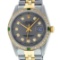 Rolex Mens 2 Tone 14K Slate Grey & Emerald Diamond Datejust Wriswatch