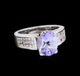 3.25 ctw Tanzanite and Diamond Ring - 18KT White Gold