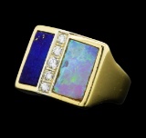 0.15 ctw Diamond, Opal and Lapis Lazuli Ring - 14KT Yellow Gold