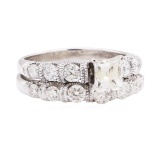 1.68 ctw Diamond Ring And Attached Band - 14KT White Gold