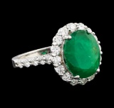 4.76 ctw Emerald and Diamond Ring - 14KT White Gold