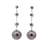 0.15 ctw Diamond and Tahitian Pearl Dangle Earrings - 14KT White Gold