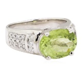 4.80 ctw Green Tourmaline And Diamond Ring - 14KT White Gold