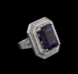 14KT White Gold 11.14 ctw Amethyst and Diamond Ring