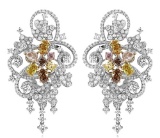 18k Three Tone Gold 5.63CTW Multicolor Dia, Pink Diamond and Diamond Earrings, (