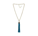 Leather Tassel Square Pendant Chain Necklace - Gold Plated