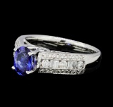1.04 ctw Blue Sapphire And Diamond Ring - 18KT White Gold
